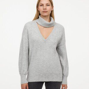 NWT White House Black Market Mock Neck Cutout Sweater Moonlight Gray M #WHBM35